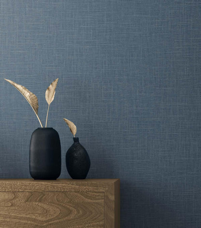 Seabrook Even More Textures Myrna Linen Wallpaper - Marine Blue