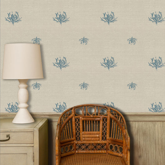 Thistle Grasscloth Wallpaper by Ferrick Mason in Blue