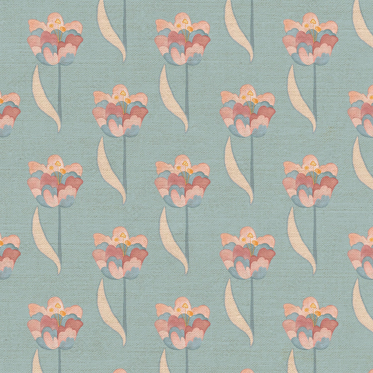 Tulips Fabric by Ottoline in Dreamy Blue