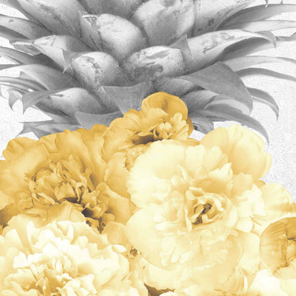 Floral Pineapple Feature Wallpaper in Grey and Yellow