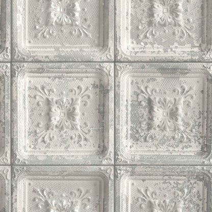Waverly Tin Tiles Wallpaper In Grey by Woodchip & Magnolia