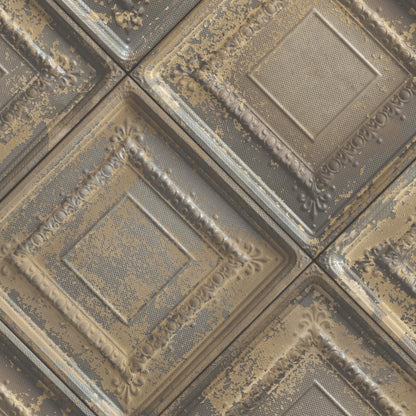 Gramercy Tin Tiles Feature Wall Wallpaper - Tobacco by Woodchip & Magnolia