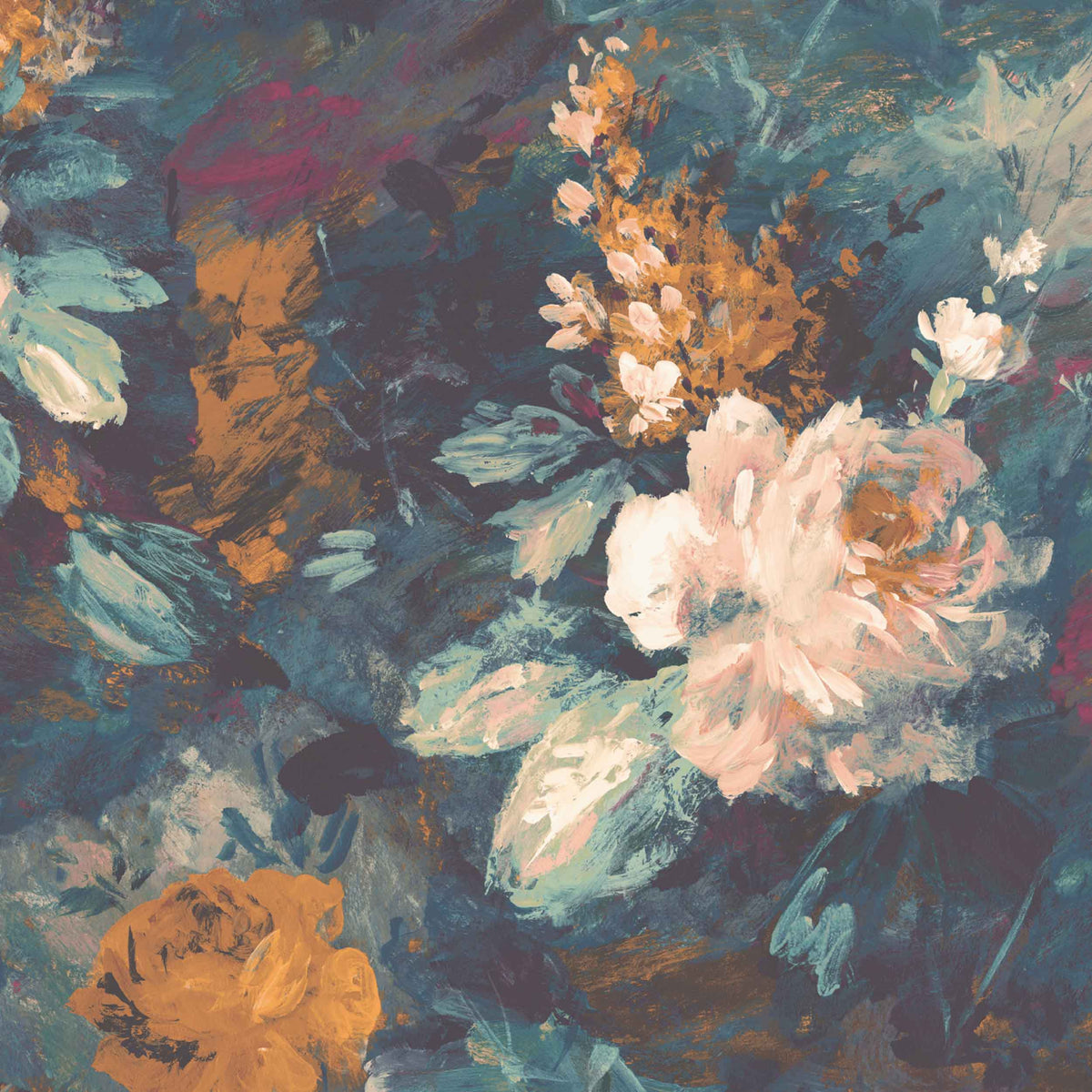 Ava Marika Teal/Orange Linen Fabric