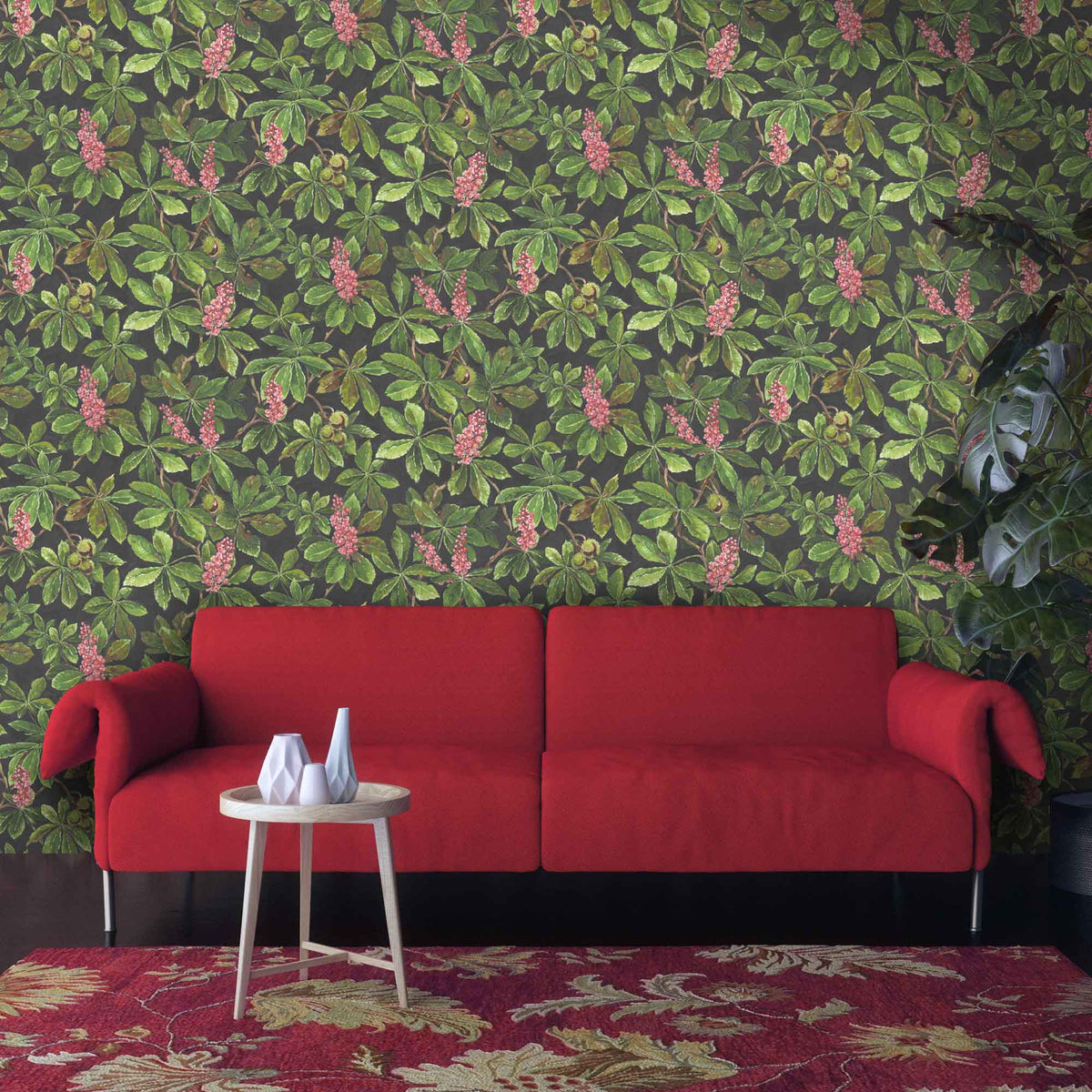 Horse Chestnut Pink/Green Floral Wallpaper by Woodchip & Magnolia