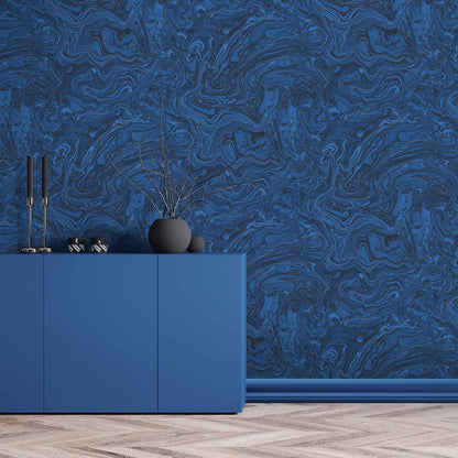 Flow Marbled Deep Ocean Blue Wallpaper By Woodchip & Magnolia