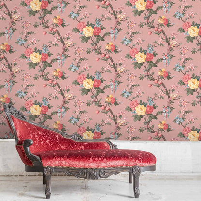 Dawn Chorus in Salmon Pink Wallpaper By Woodchip & Magnolia