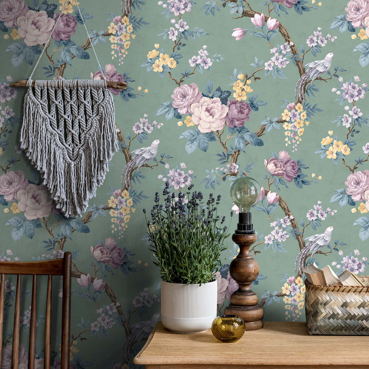 Dawn Chorus Forest Green Wallpaper
