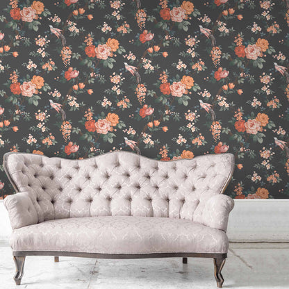 Dawn Chorus Noir Black Wallpaper