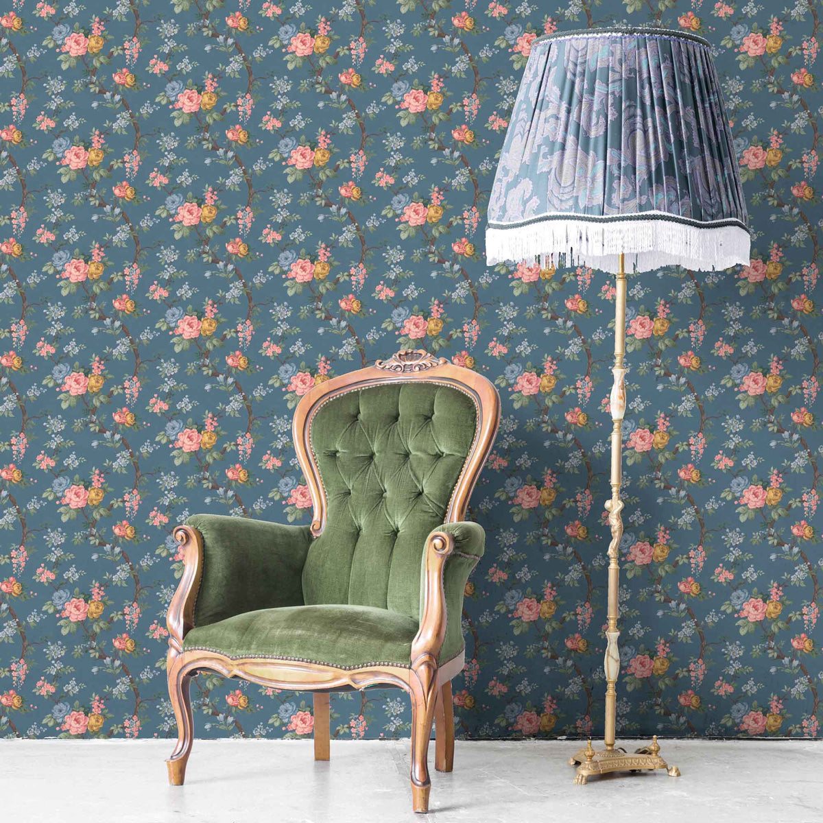 Ditsy Floral in Ink Blue Wallpaper By Woodchip & Magnolia