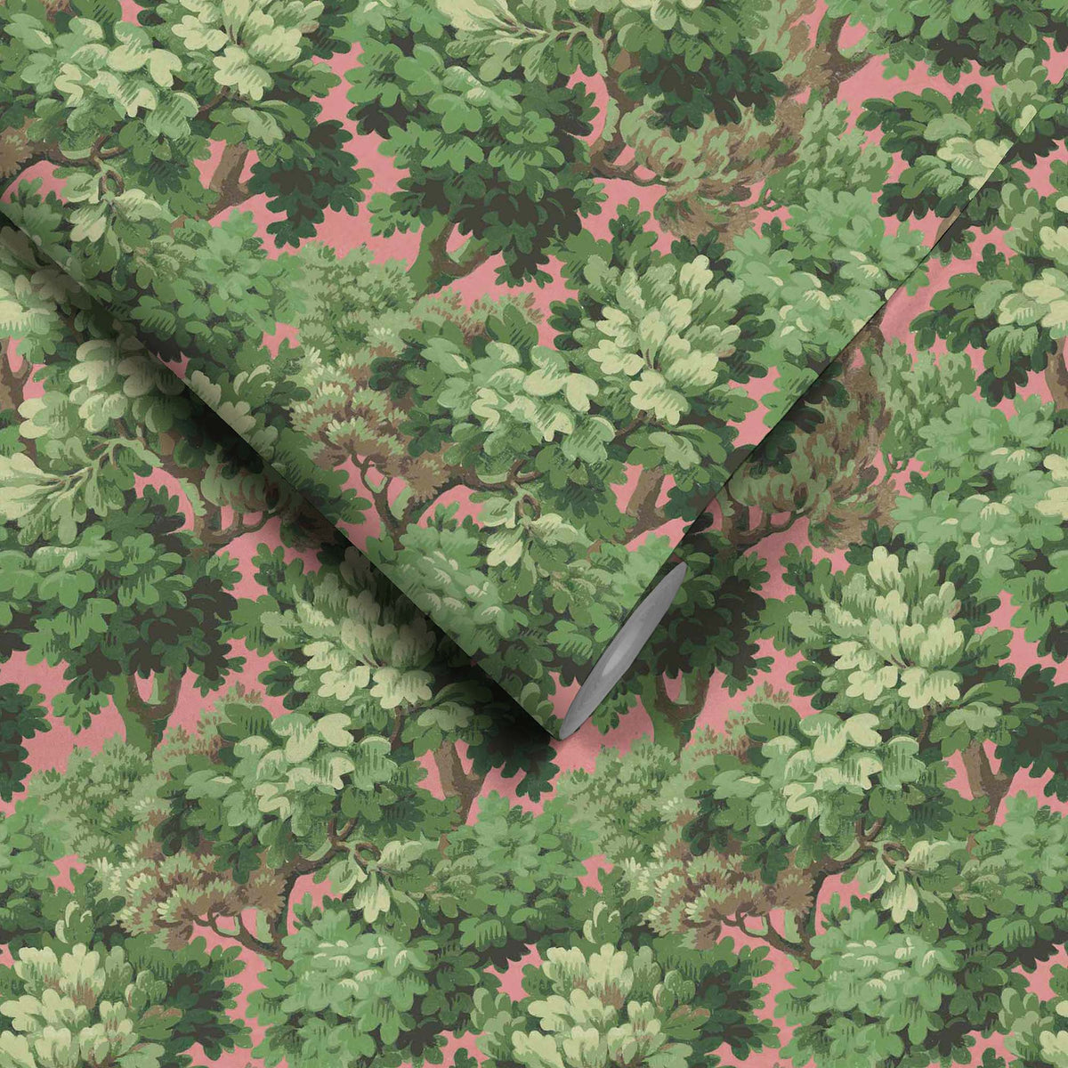 Broadhead Forest Grass Green/Salmon wallpaper by Woodchip & Magnolia