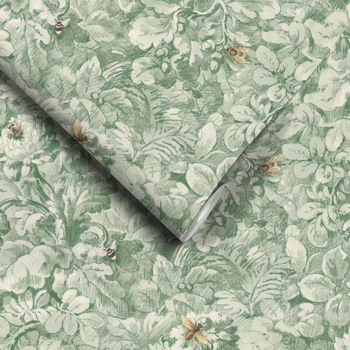 Busy Bee Moss Green wallpaper by Woodchip & Magnolia