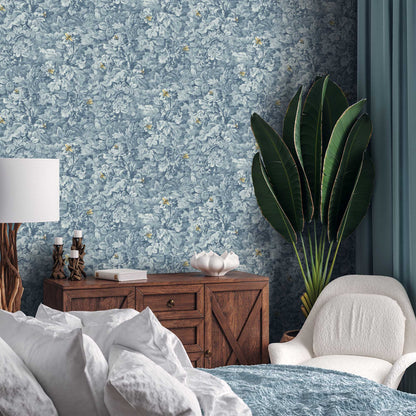 Busy Bee Reservoir Blue wallpaper by Woodchip & Magnolia