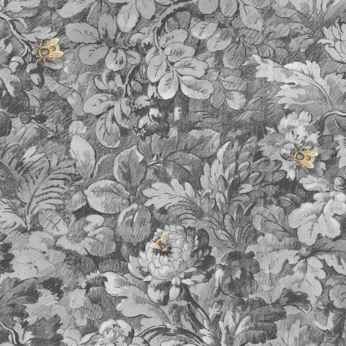 Busy Bee Charcoal wallpaper by Woodchip & Magnolia