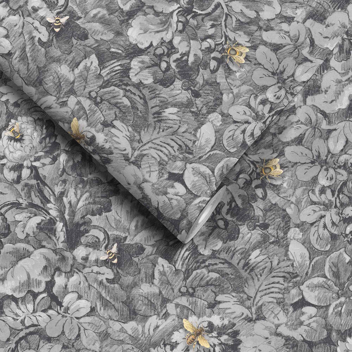 Busy Bee Charcoal wallpaper by Woodchip & Magnolia