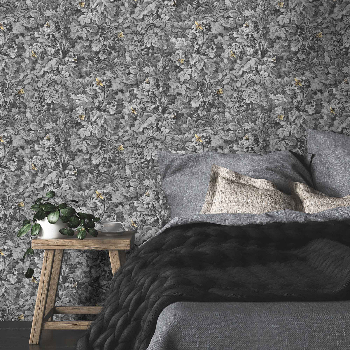Busy Bee Charcoal wallpaper by Woodchip & Magnolia