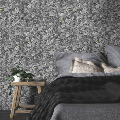 Busy Bee Charcoal wallpaper by Woodchip & Magnolia