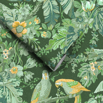 Parrot Talk Lush Green wallpaper by Woodchip & Magnolia