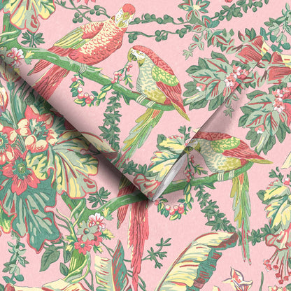 Parrot Talk Sunset Pink wallpaper by Woodchip & Magnolia