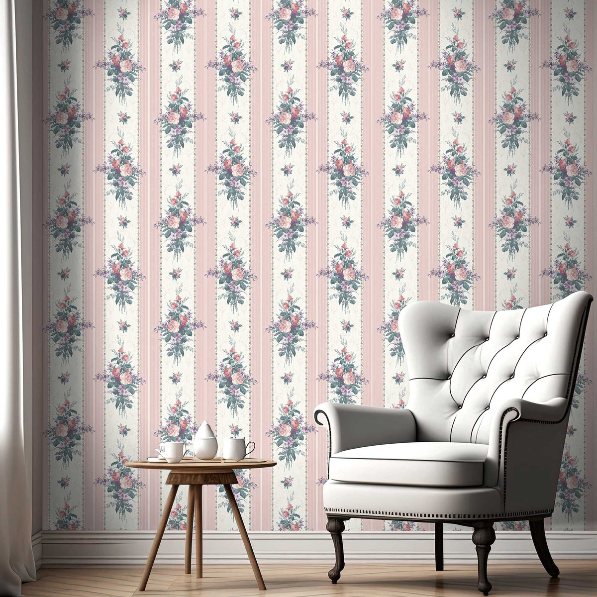 Dynasty Stripe in Pink Wallpaper