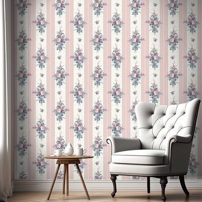 Dynasty Stripe in Pink Wallpaper