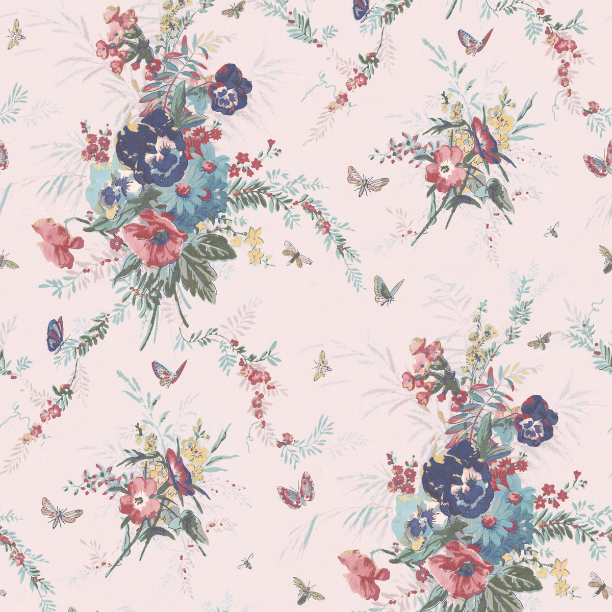 Violas and Butterflies Pink Wallpaper