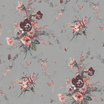 Violas and Butterflies Grey Wallpaper