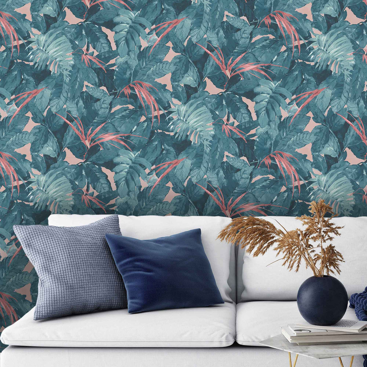 Lush Teal/Coral Wallpaper