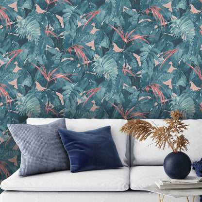 Lush Teal/Coral Wallpaper