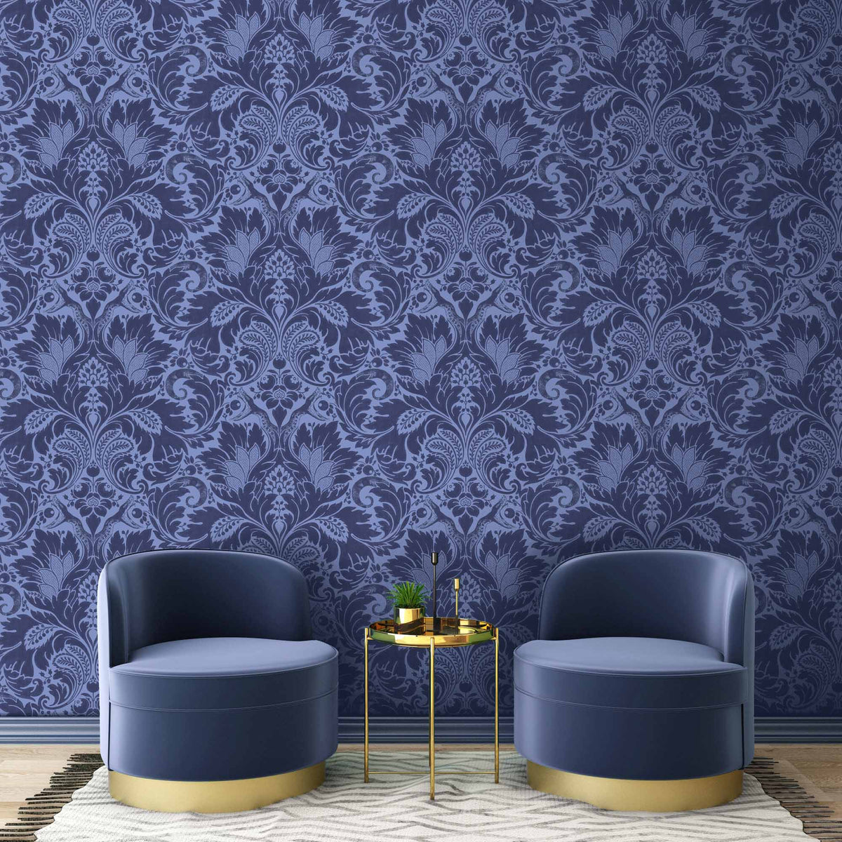 Fearless Serpent Damask Deep Blue Wallpaper By Woodchip & Magnolia