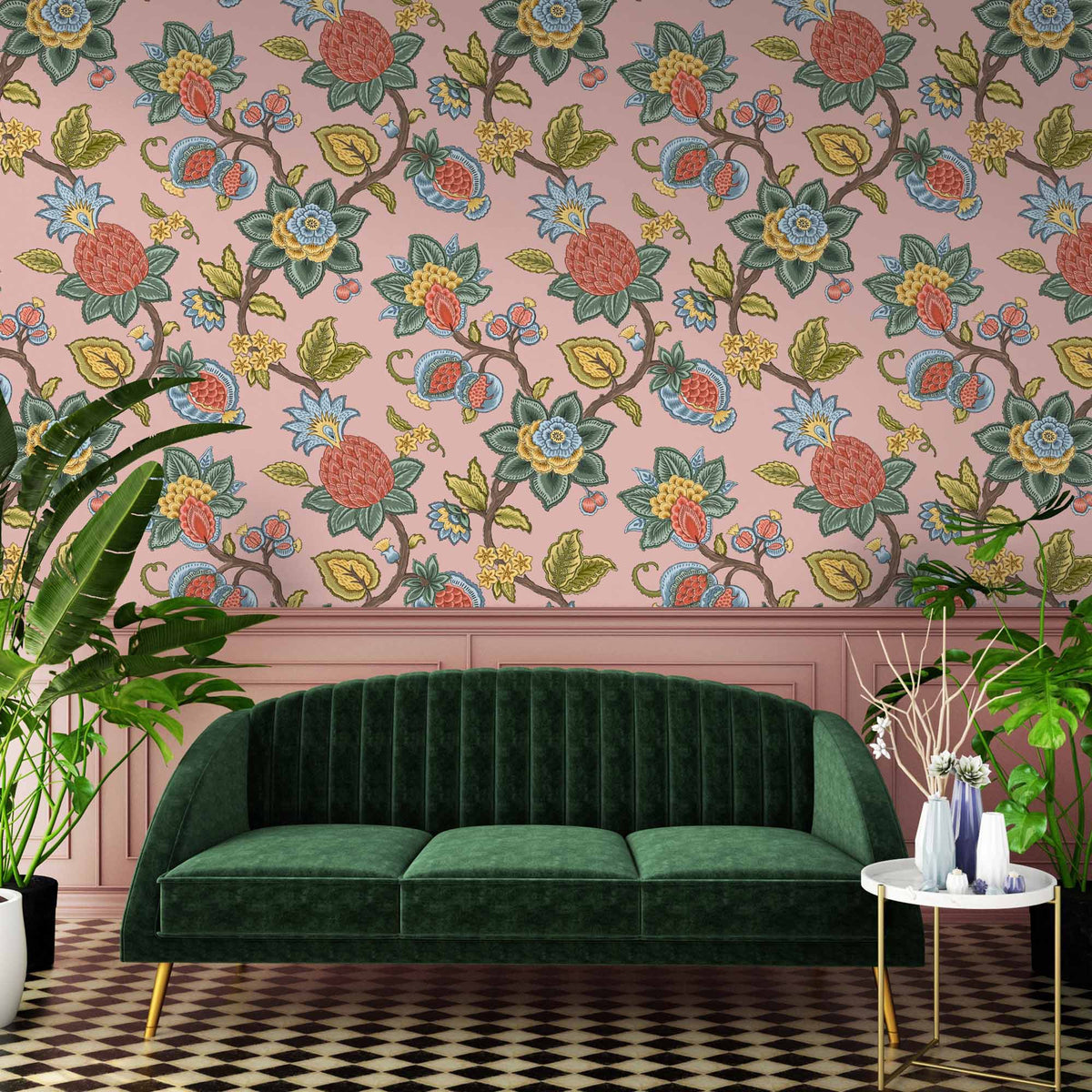 Doris Jacobean Plaster Pink wallpaper by Woodchip & Magnolia