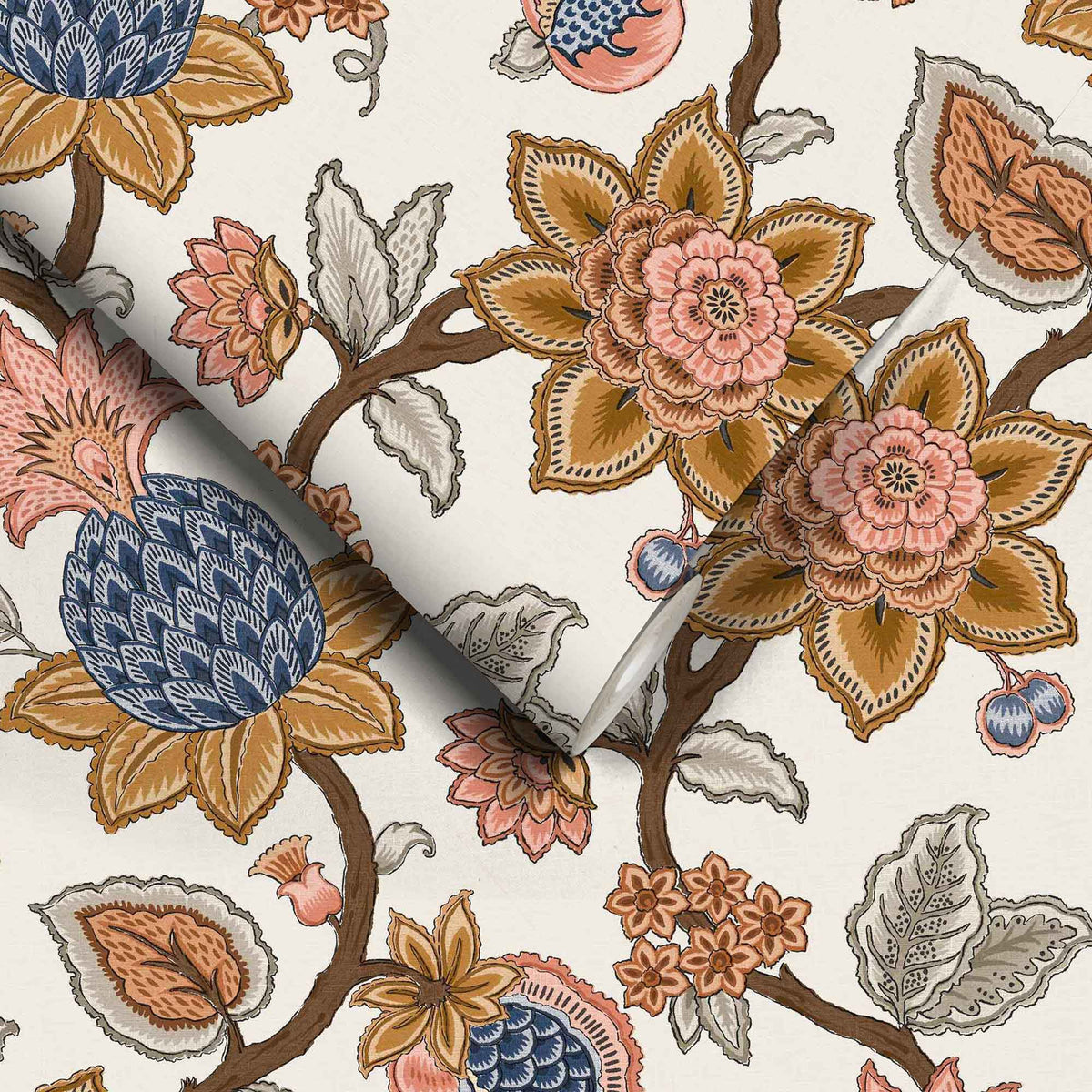Doris Jacobean Turmeric wallpaper by Woodchip & Magnolia
