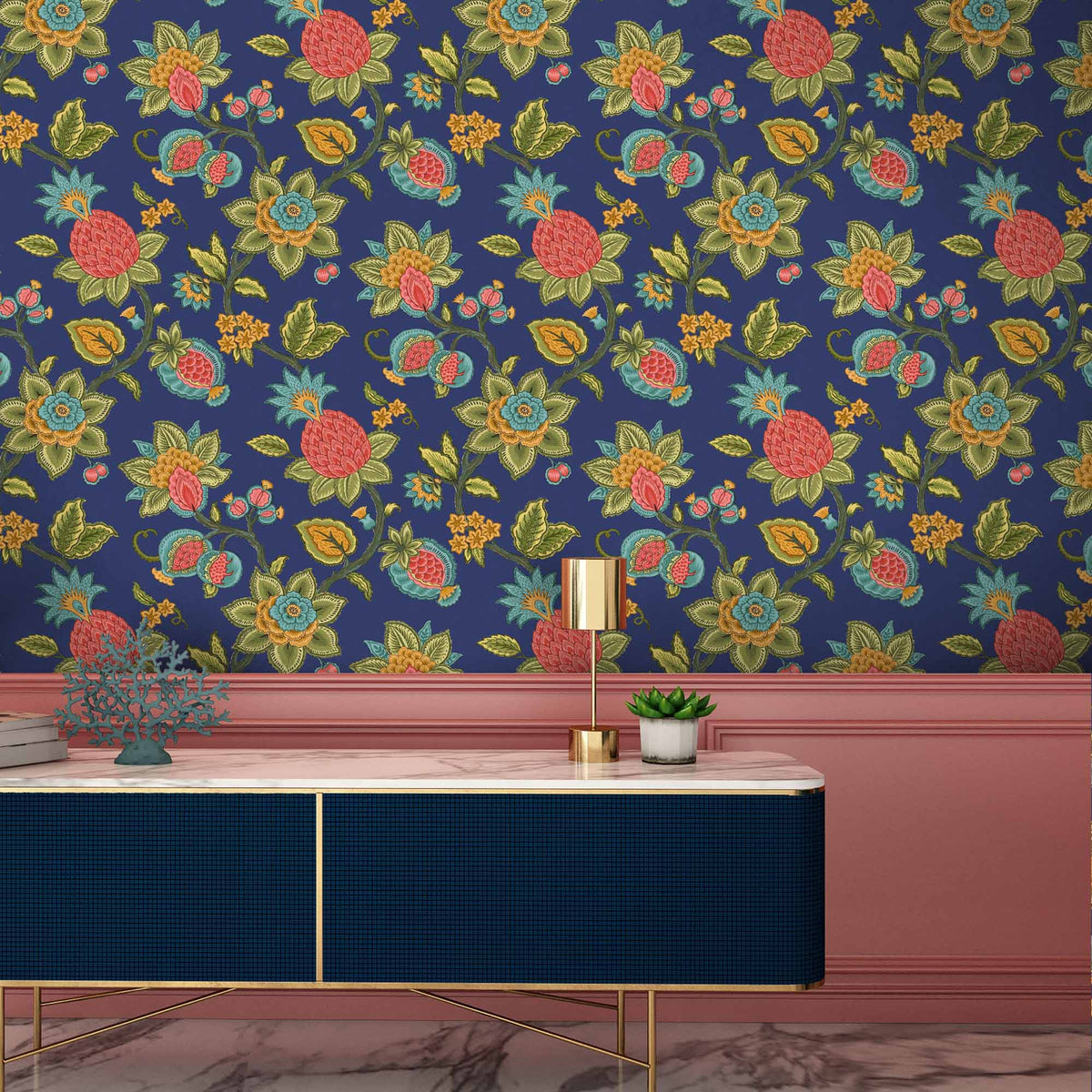 Doris Jacobean Ink Blue wallpaper by Woodchip & Magnolia