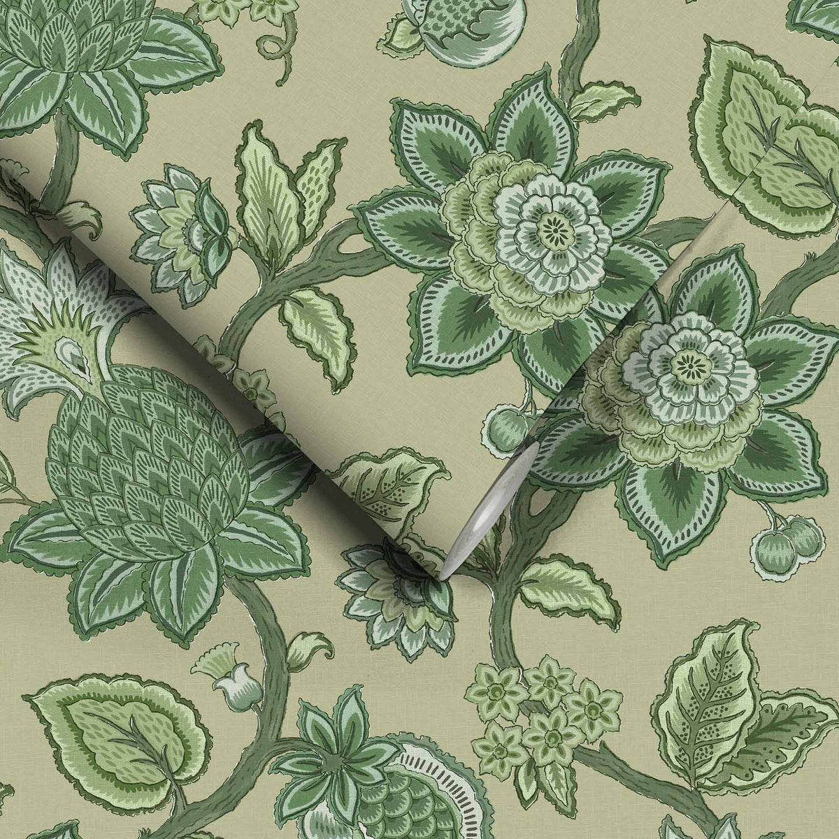 Doris Jacobean Green on Green wallpaper by Woodchip & Magnolia