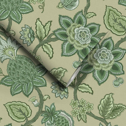 Doris Jacobean Green on Green wallpaper by Woodchip & Magnolia