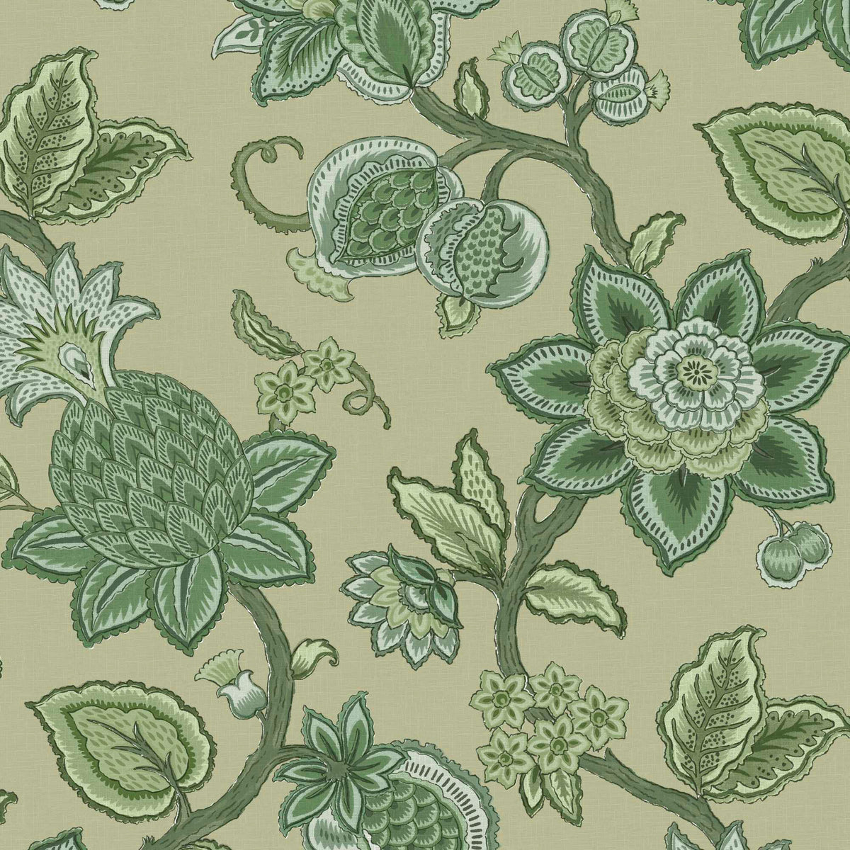 Doris Jacobean Green on Green wallpaper by Woodchip & Magnolia
