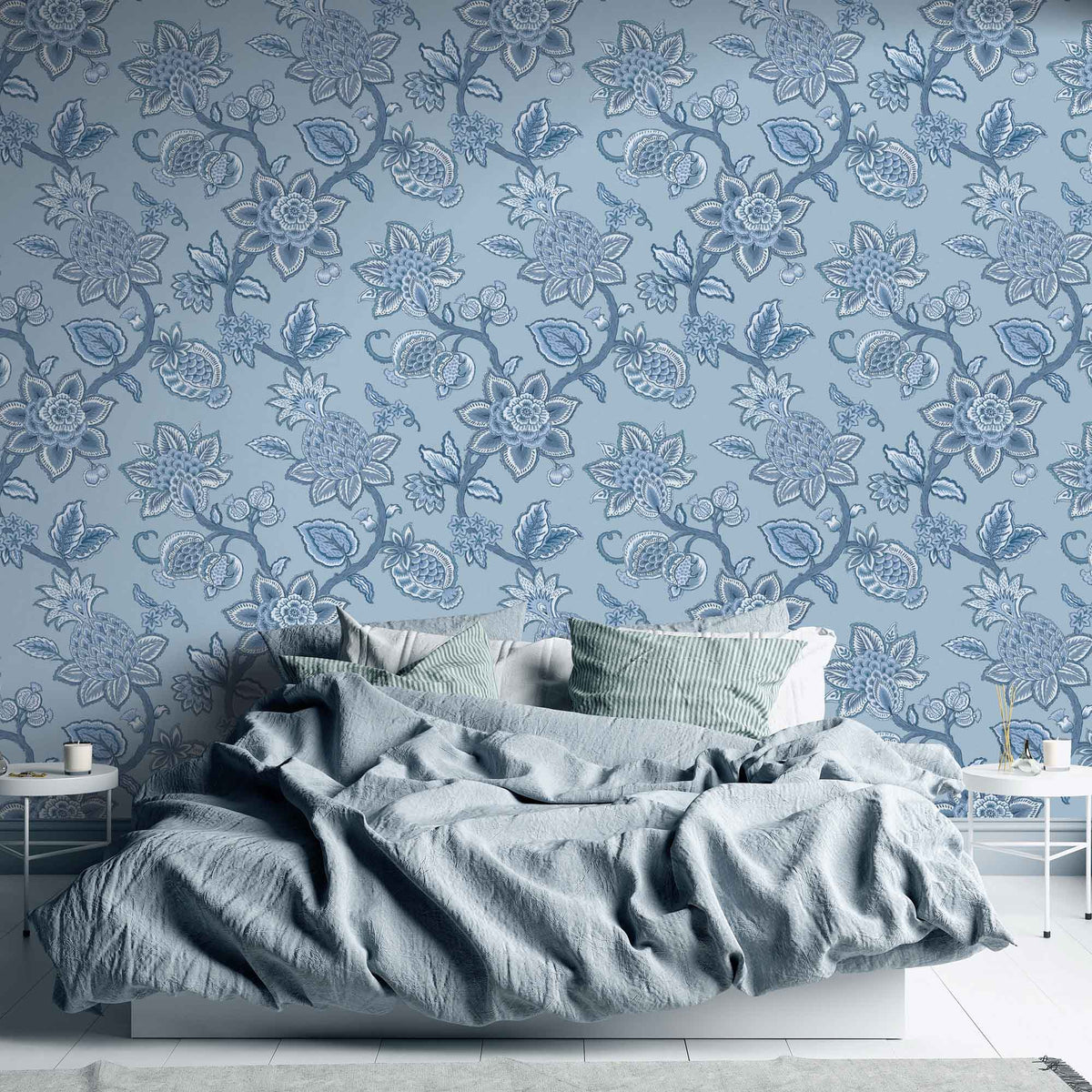 Doris Jacobean Blue on Blue wallpaper by Woodchip & Magnolia