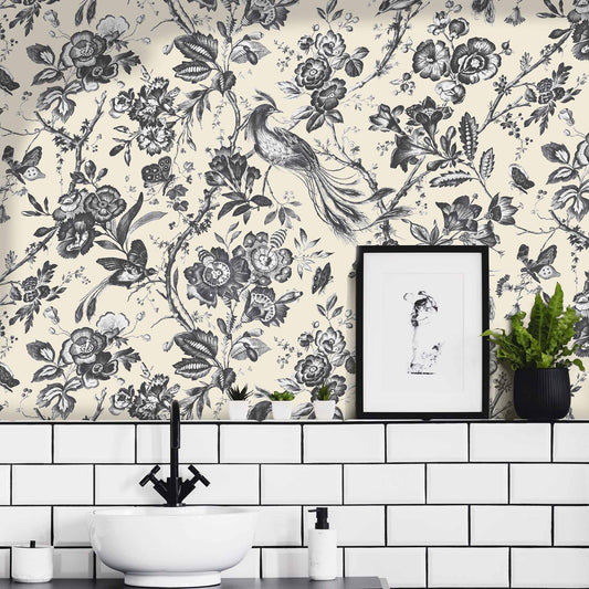 Plumage Charcoal/Cream WallpaperWallpaper By Woodchip & Magnolia