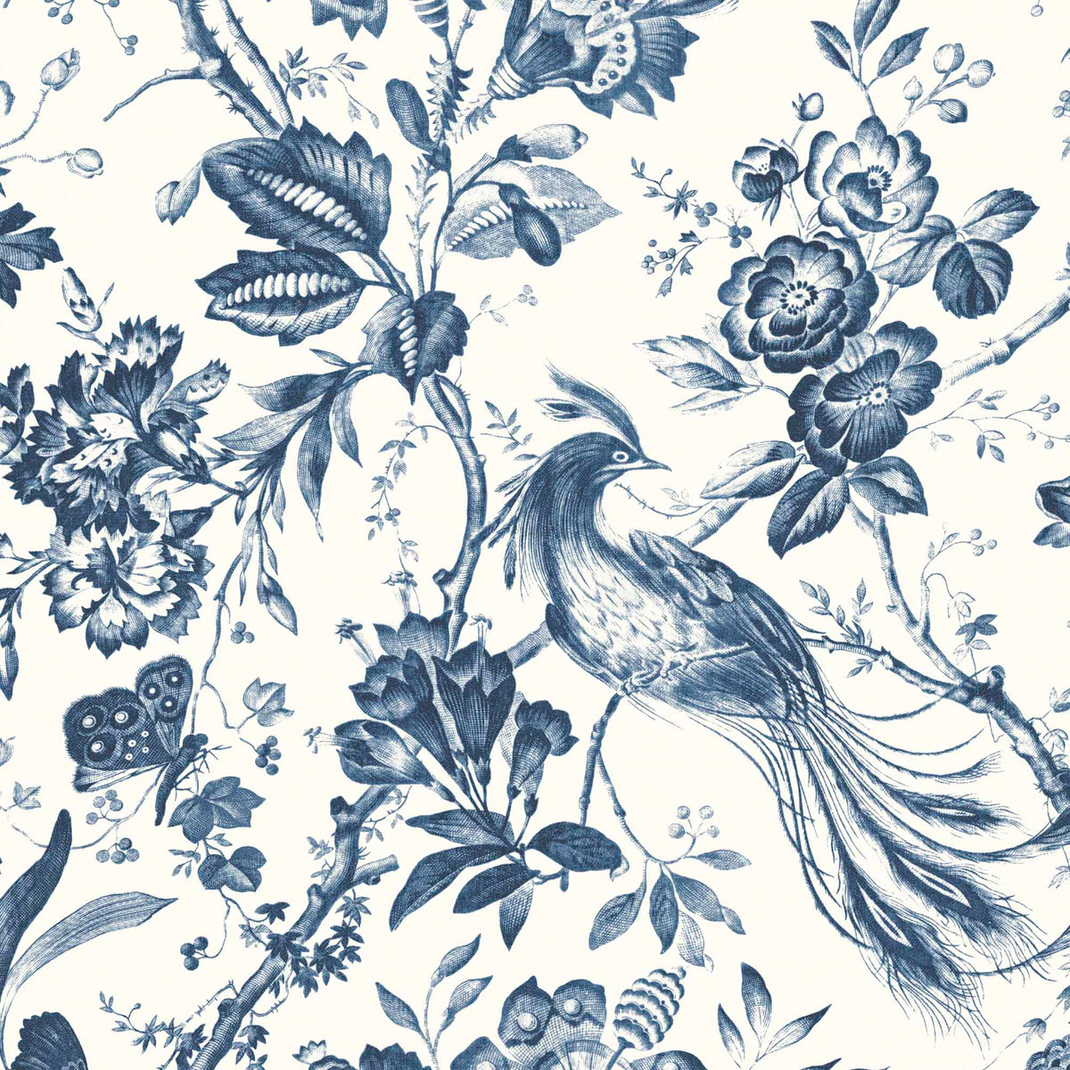 Plumage Porcelain Blue Botanical Bird Wallpaper By Woodchip & Magnolia