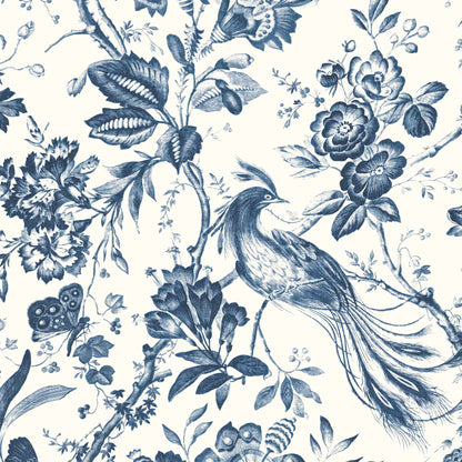 Plumage Porcelain Blue Botanical Bird Wallpaper By Woodchip & Magnolia