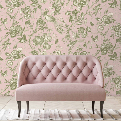 Plumage Plaster Pink/Cream Botanical Bird Wallpaper By Woodchip & Magnolia