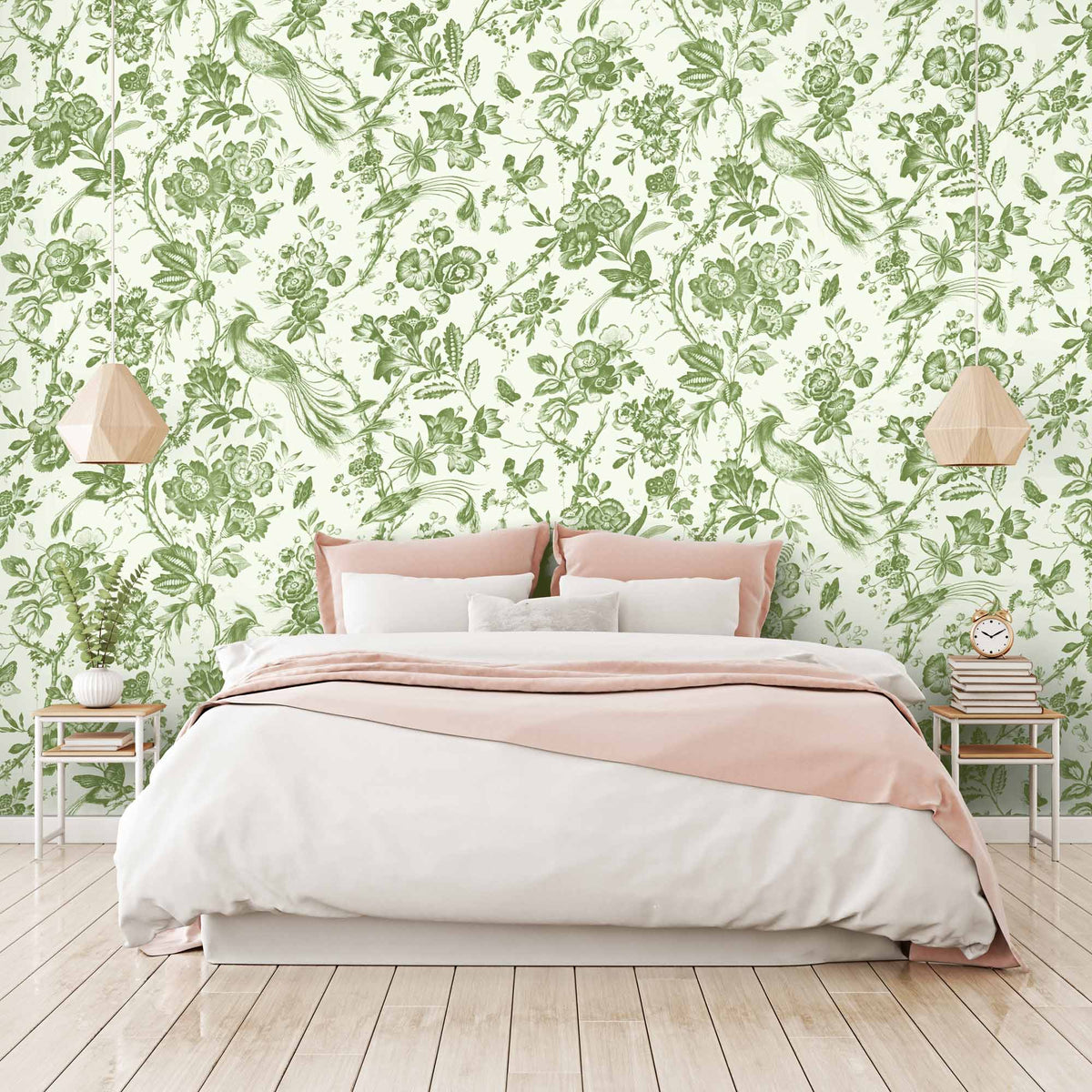 Plumage Green on Green Botanical Bird Wallpaper By Woodchip & Magnolia