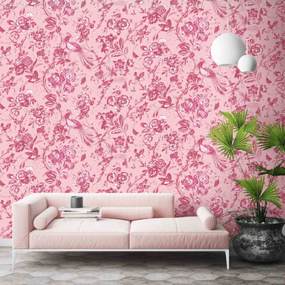 Plumage Peony Pink Botanical Bird Wallpaper By Woodchip & Magnolia