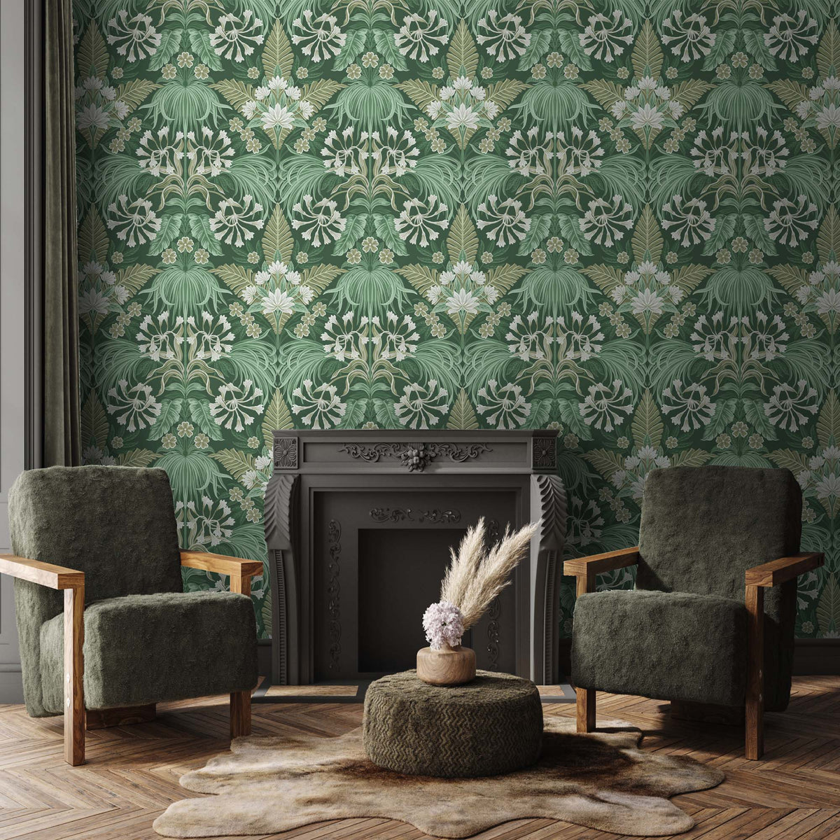 Mirk Moss Green wallpaper by Woodchip & Magnolia
