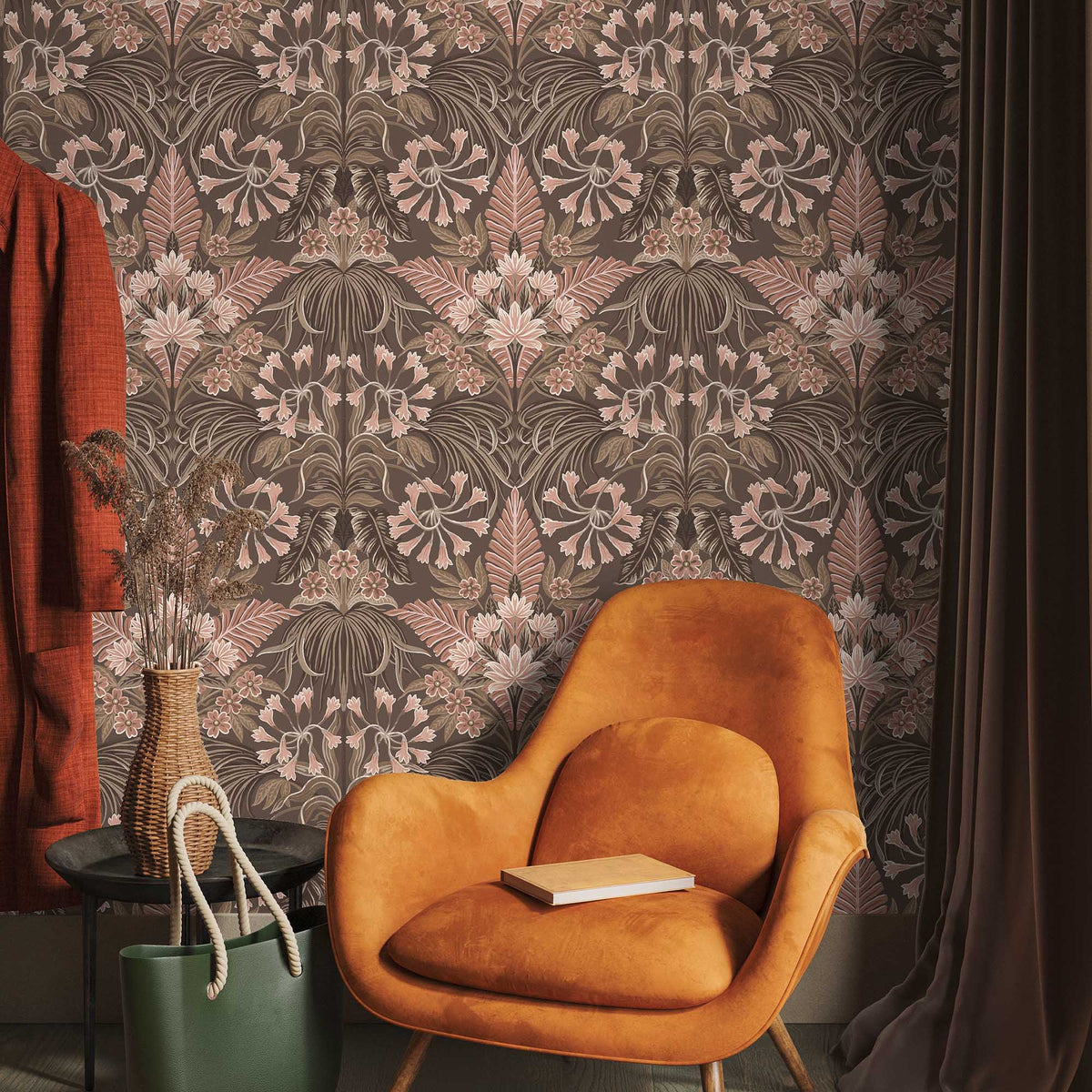 Mirk Peat Brown wallpaper by Woodchip & Magnolia