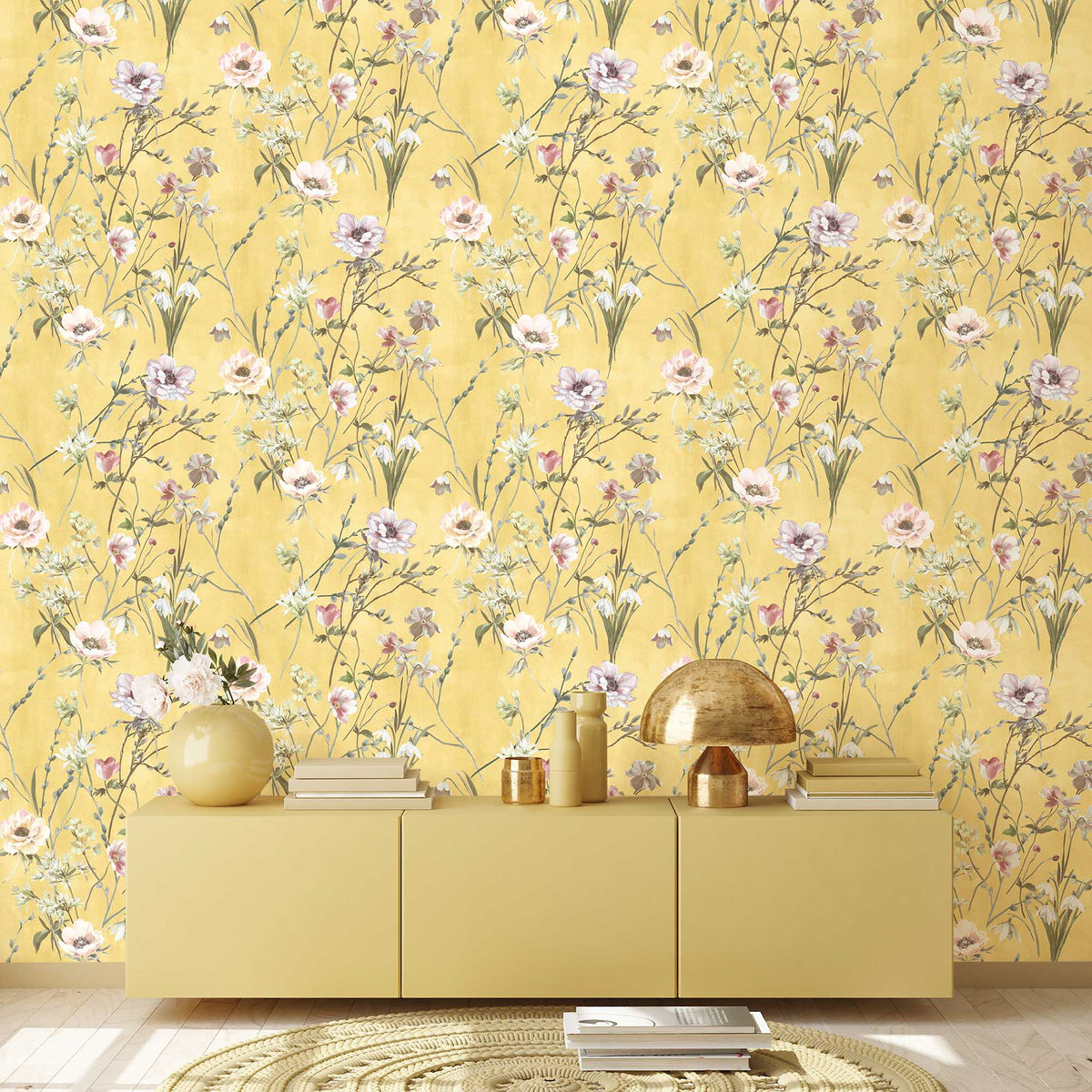 Maytime Sunny Yellow wallpaper by Woodchip & Magnolia