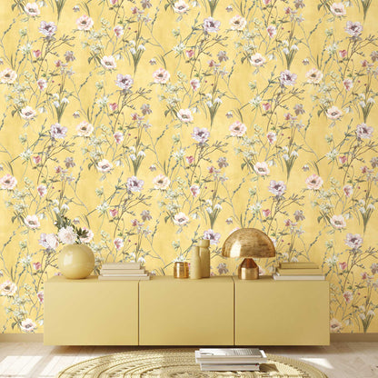 Maytime Sunny Yellow wallpaper by Woodchip & Magnolia