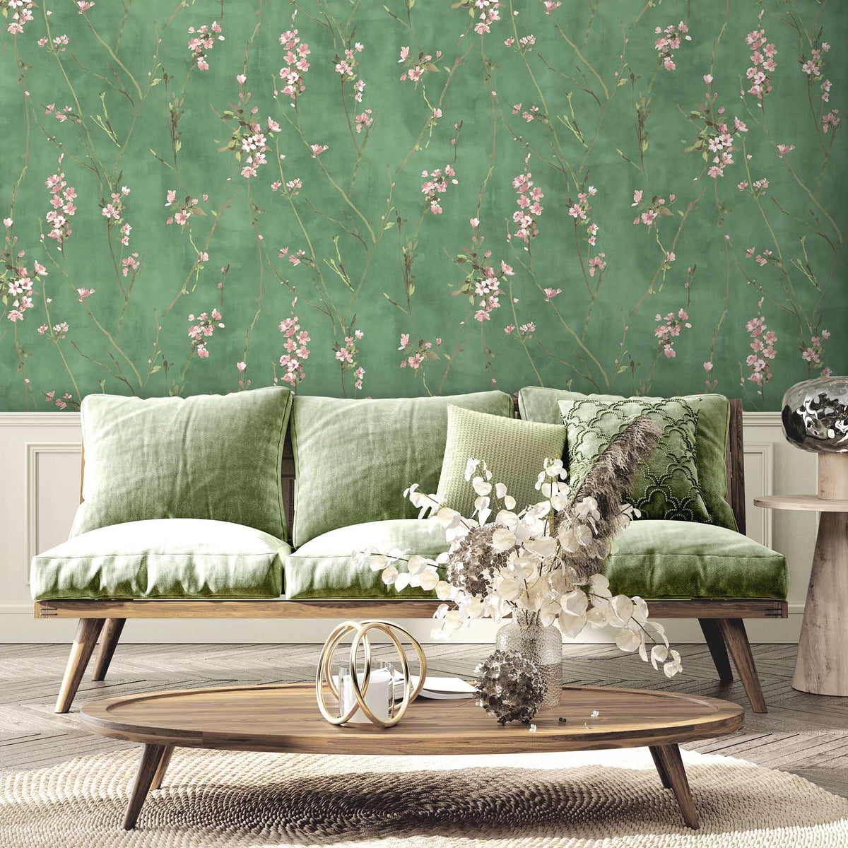 Blossom Evergreen wallpaper by Woodchip & Magnolia