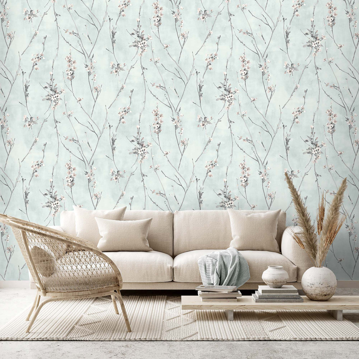 Blossom Duck Egg Blue wallpaper by Woodchip & Magnolia