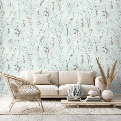 Blossom Duck Egg Blue wallpaper by Woodchip & Magnolia