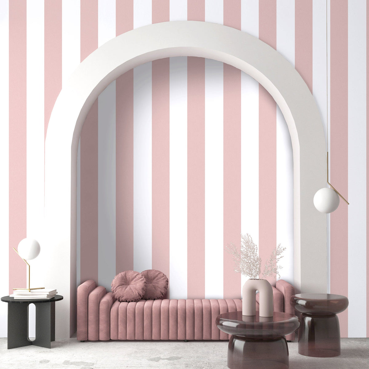 Awning Stripe Blush Pink wallpaper by Woodchip & Magnolia